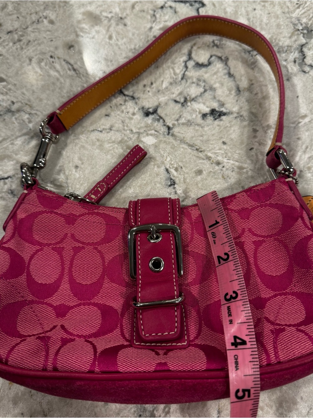 Vintage Y2K Coach Signature Hot Pink Suede Canvas Demi Buckle Shoulder Bag 6362 - Picture 6 of 13